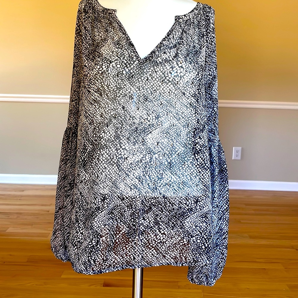 lovestitch sheer balloon sleeve snake print blouse